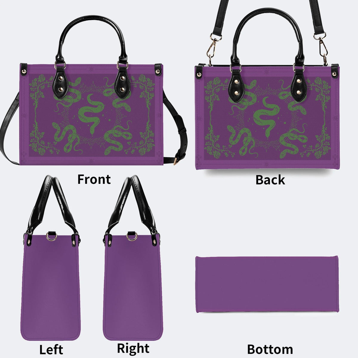 Inscribed Viper Print - Leather Handbag