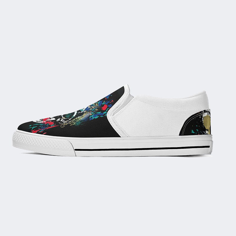 Unisex Skull Graphic Print - Slip On Shoes