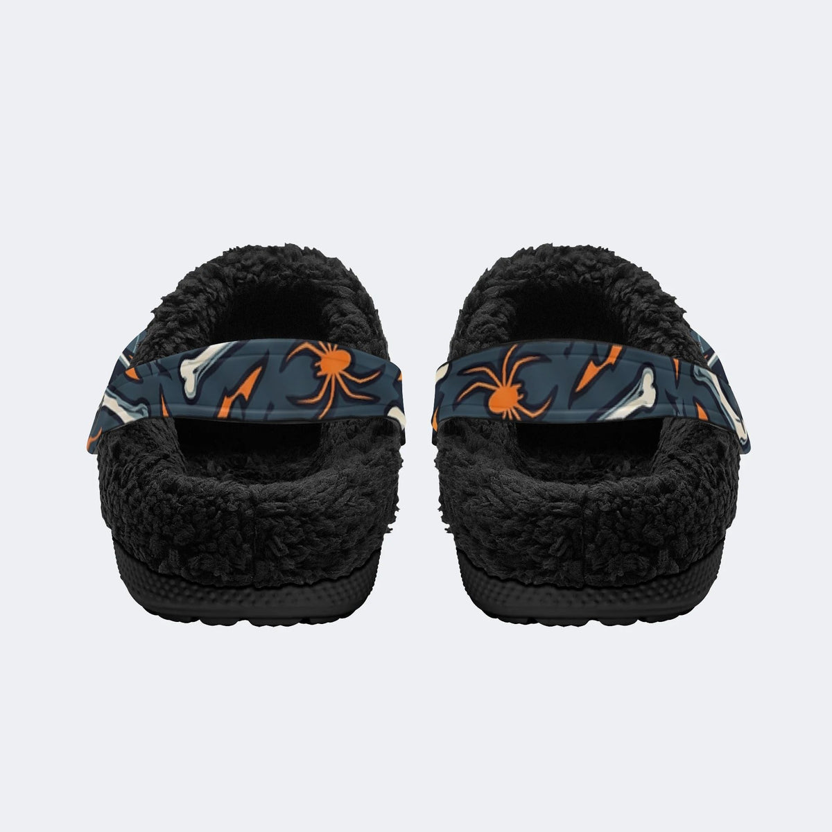 Gothic Skeleton Bat Spider Web - Fur Lined Slippers/Sandals