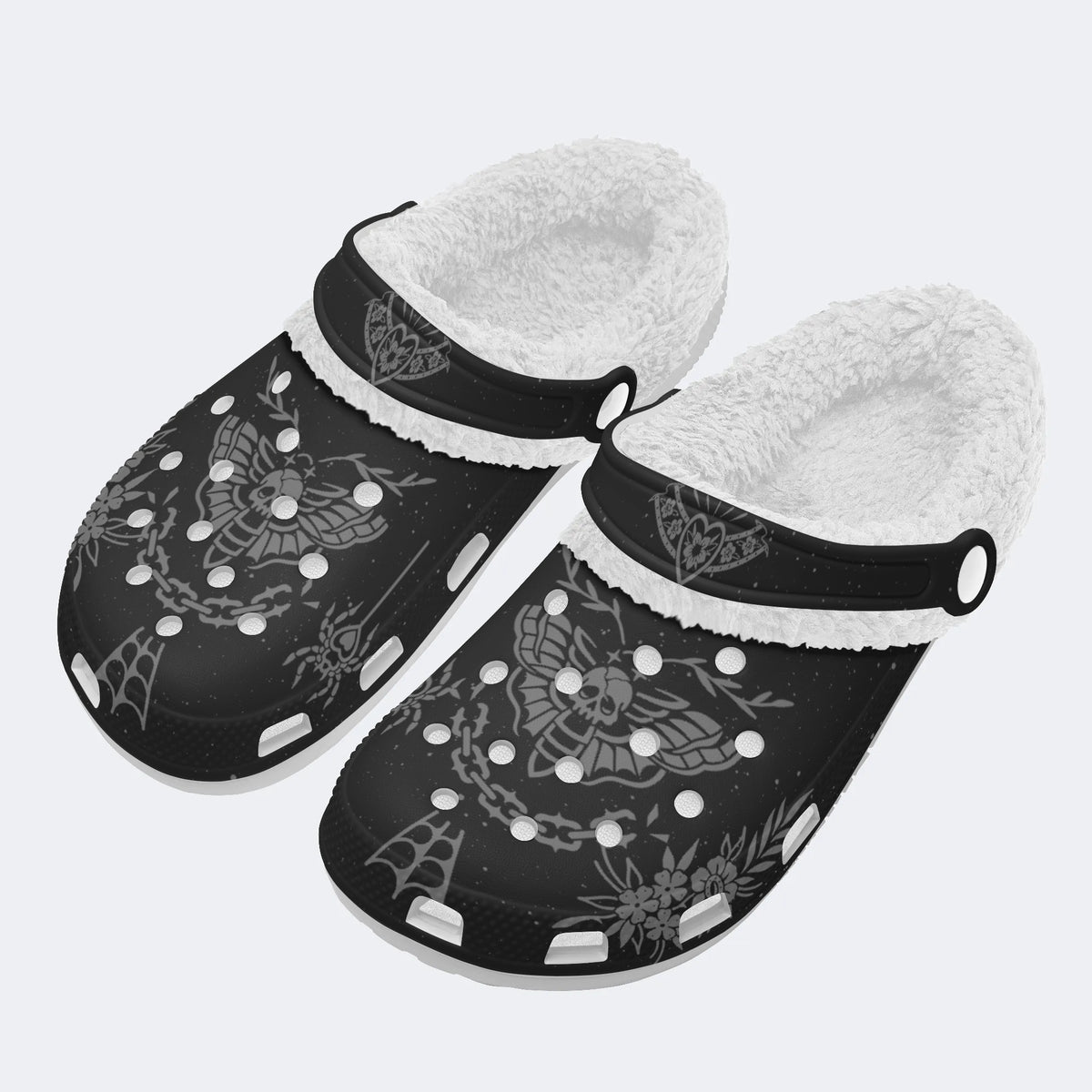 Death Moth Vintage Print - Fur Lined Slippers/Sandals
