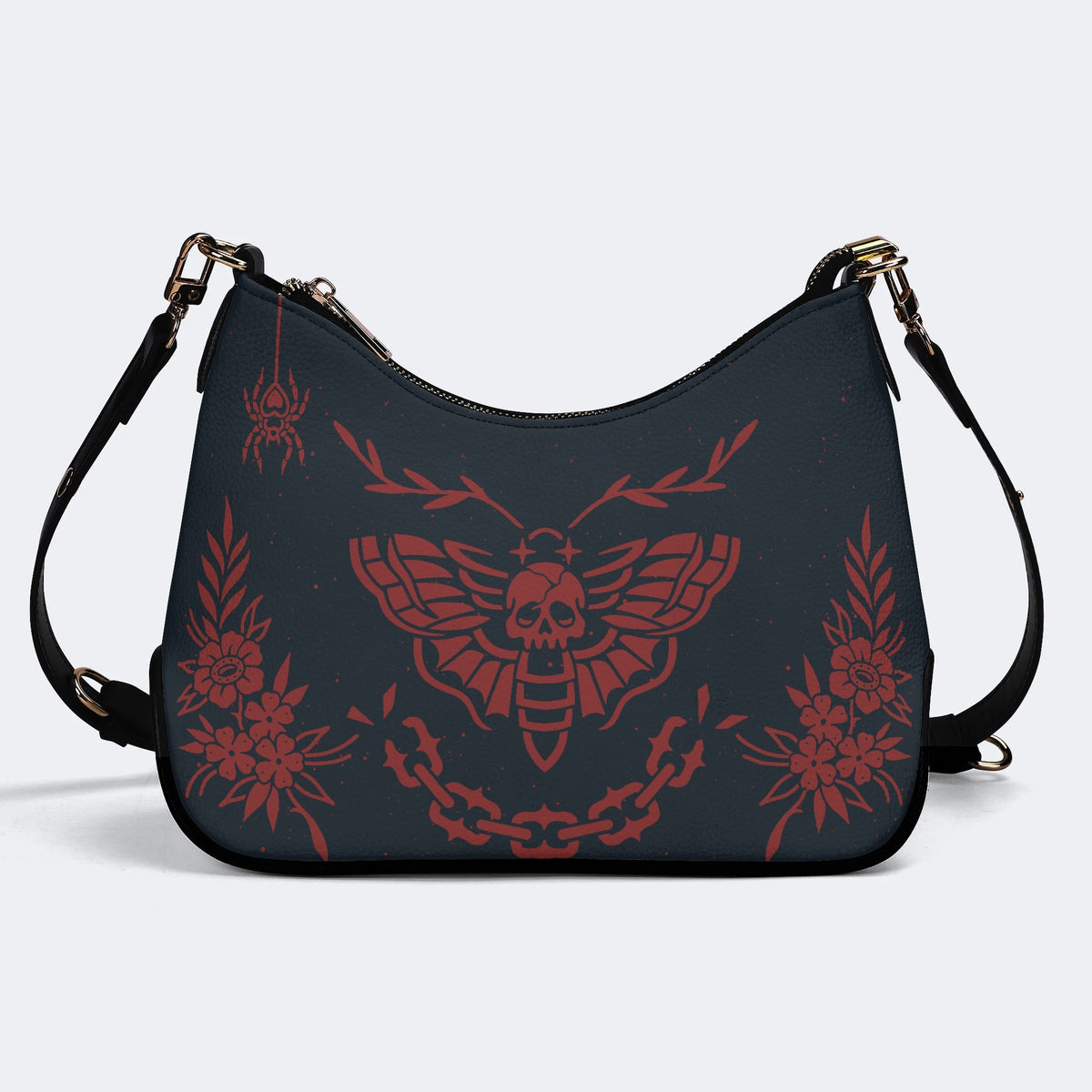 Classic Red Death Moth Vintage Print - Leather Crossbody Bag