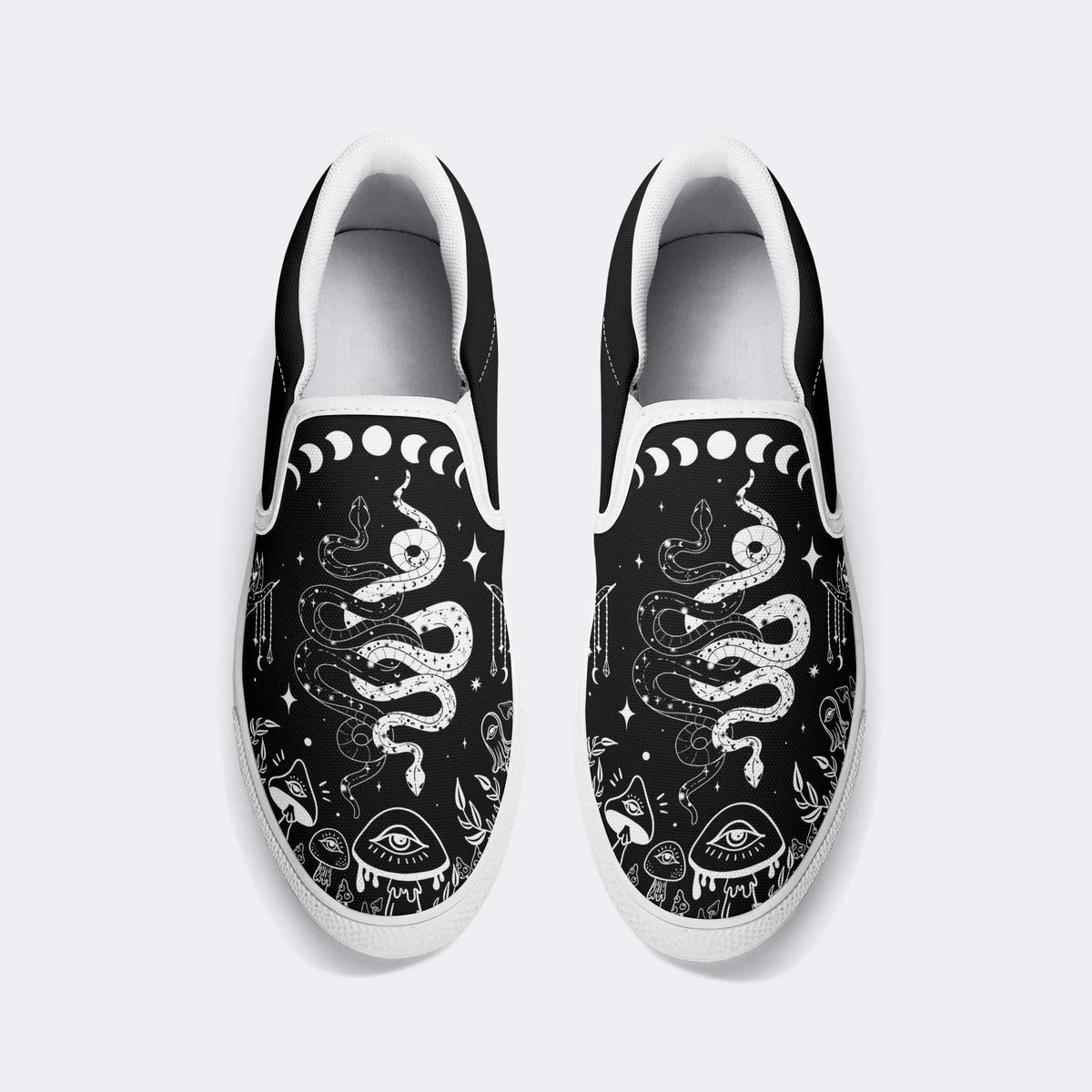 Classic Black And White Snake Print - Slip On Shoes