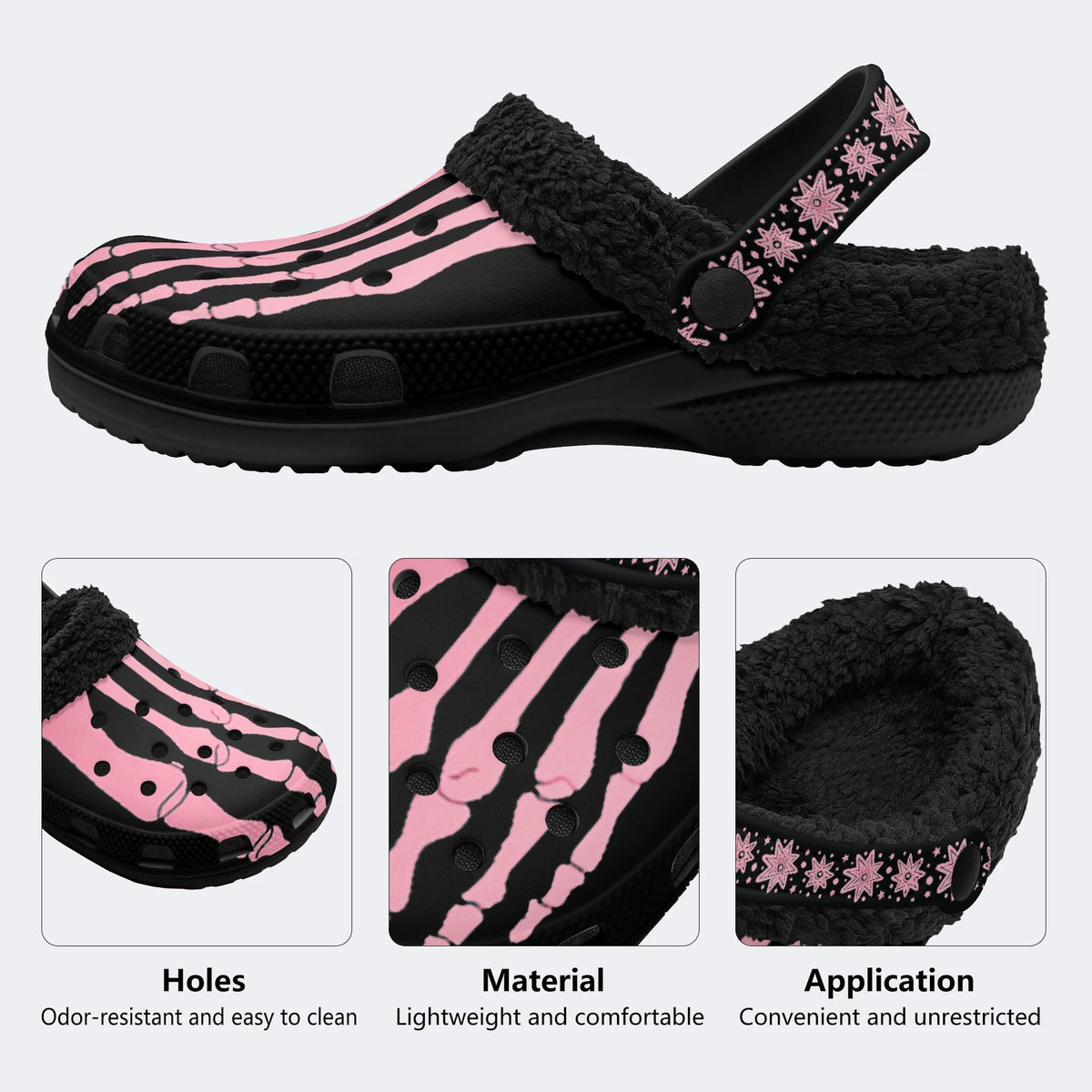 Pink Gradient Skeleton Toes Skull - Fur Lined Slippers/Sandals
