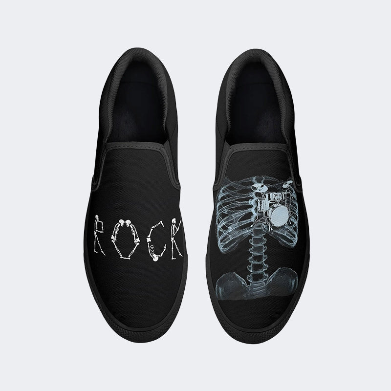 Unisex Retro Rock Music Skull Heart - Slip On Shoes