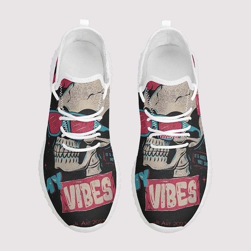 Skull&Letter Print Mesh Knit Sneakers