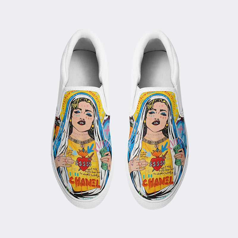 Unisex Christ Mary Graffiti Art Print - Slip On Shoes