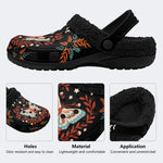 Moth And Leaf Print - Fur Lined Slippers/Sandals