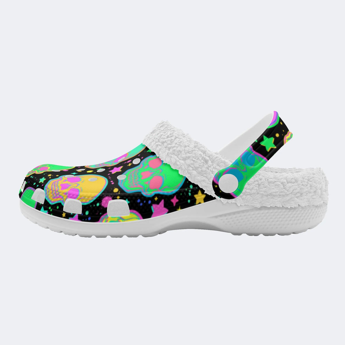 Fluorescent Skull Print- Fur Lined Slippers/Sandals