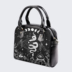 Classic Black And White Snake Print - Leather Shoulder Handbag
