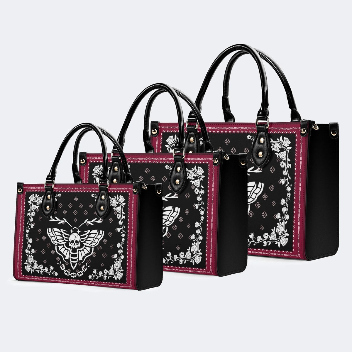 White Death Moth Print - Leather Handbag
