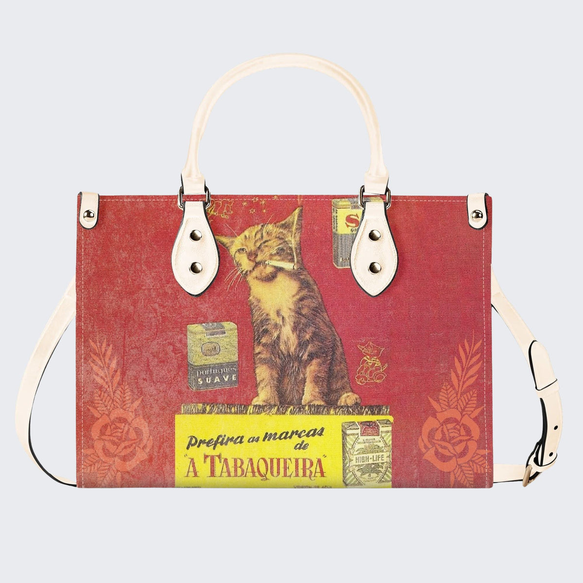 Retro Smoking Cat - Leather Handbag