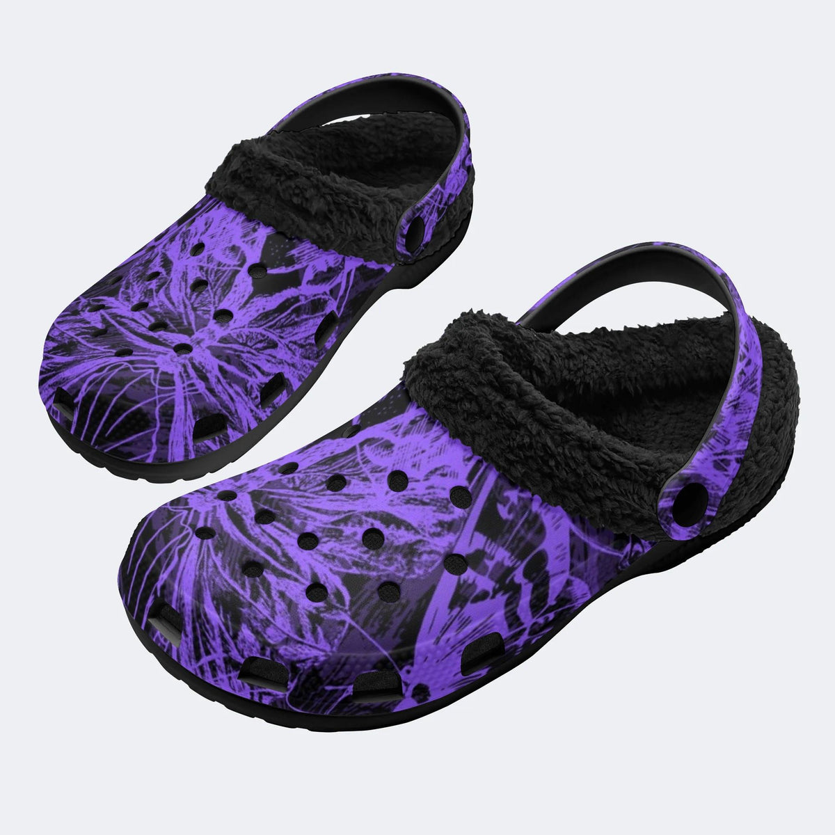 Dark Purple Moth - Fur Lined Slippers/Sandals
