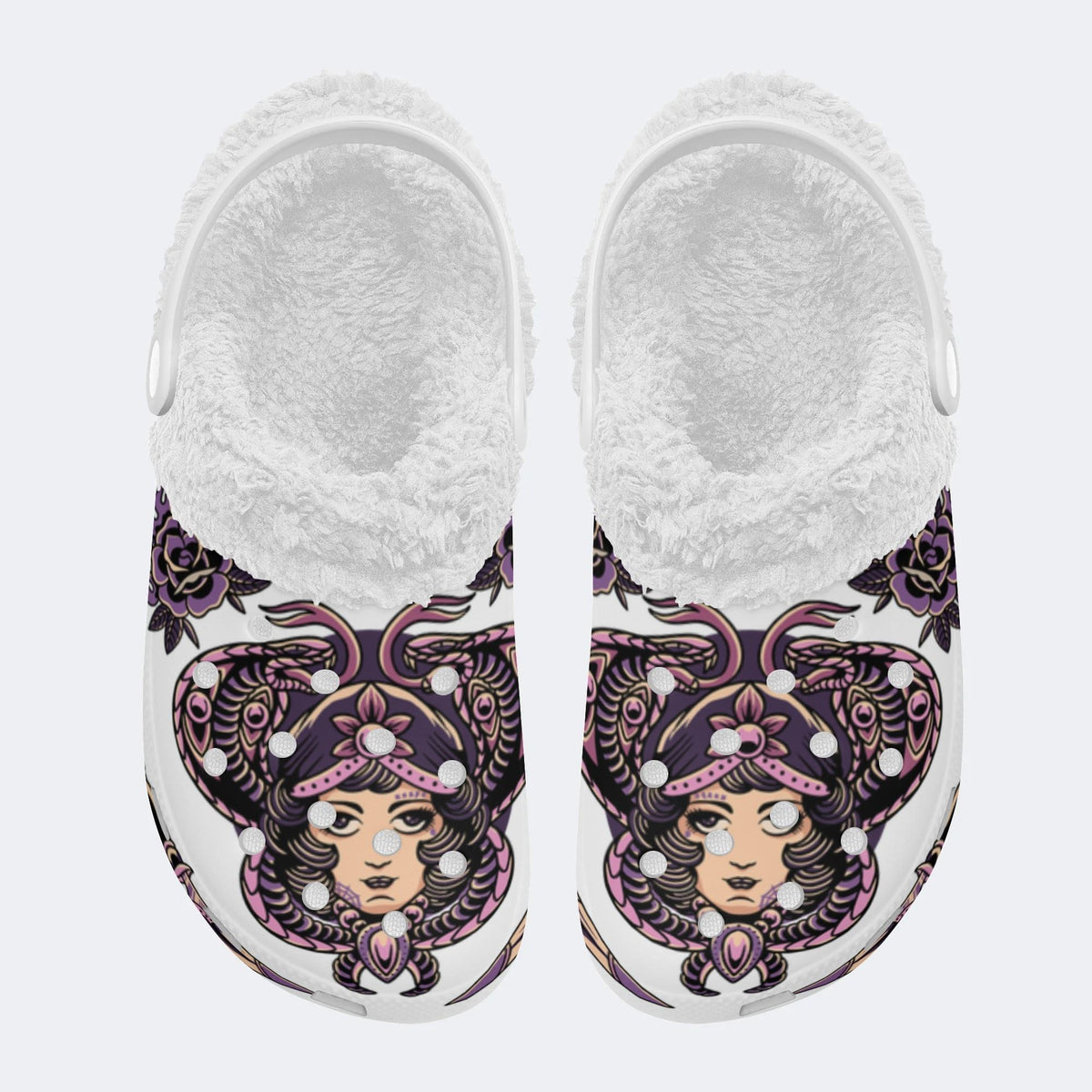 Cobra Girl Print - Removable Fur Lined Slippers/Sandals