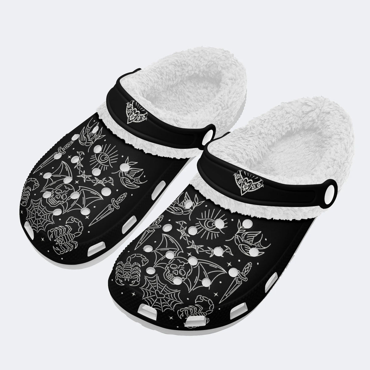 Bats&Skulls&Scorpions Print - Fur Lined Slippers/Sandals