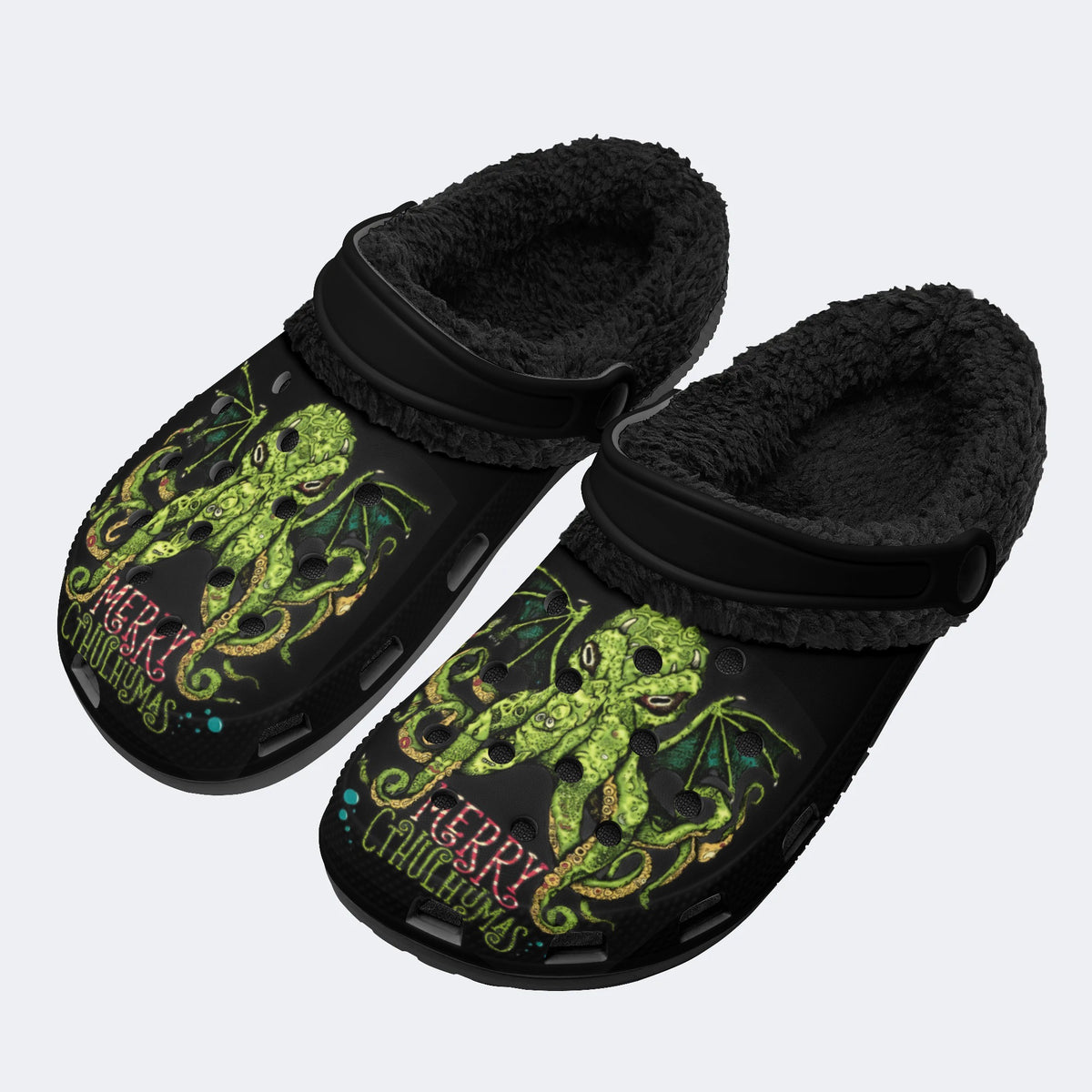 Christmas Octopus Print - Fur Lined Slippers