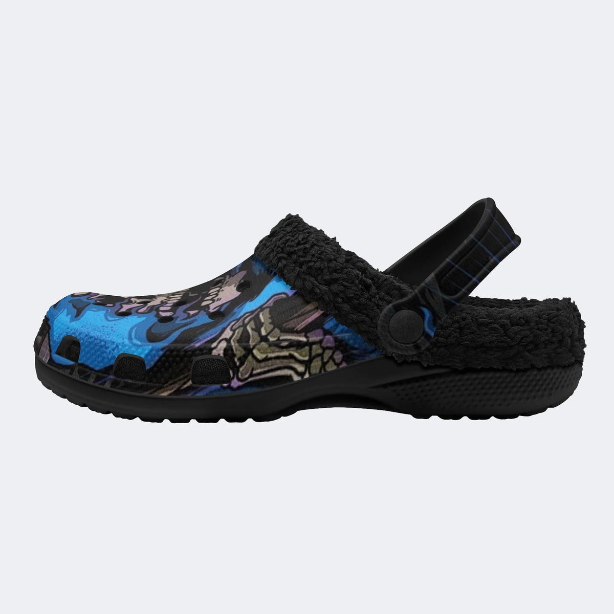 Blue Wave Skull - Fur Lined Slippers/Sandals