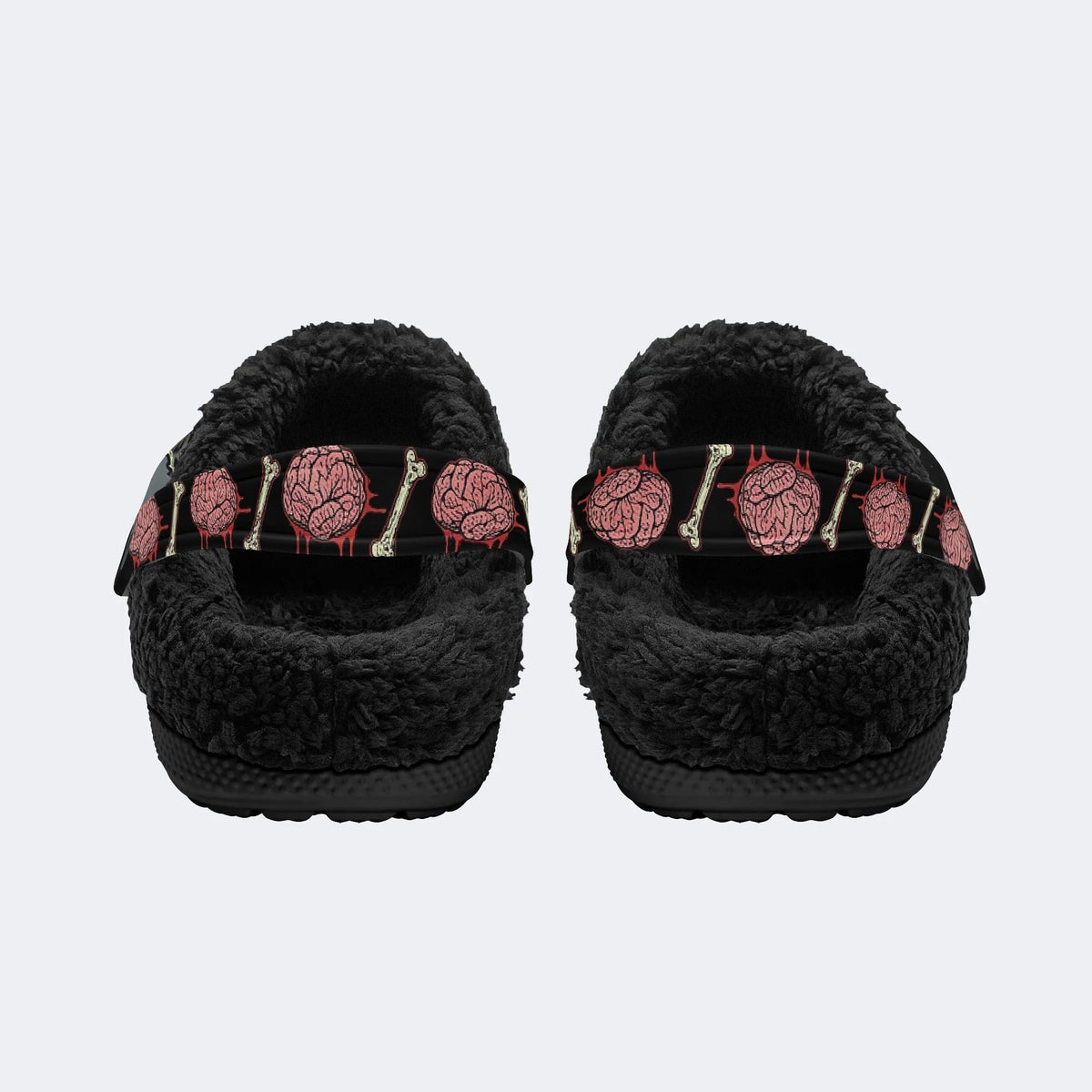 Gothic Horror Zombie Blood Moon Brain - Fur Lined Slippers/Sandals