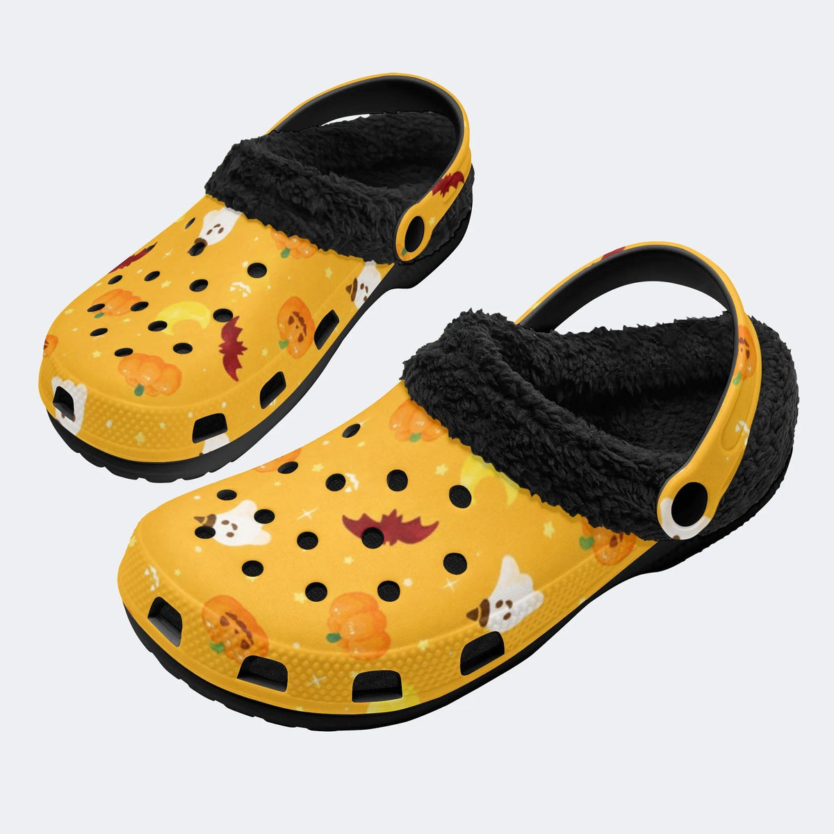 Ghost Bat Pumpkin Print - Fur Lined Slippers/Sandals