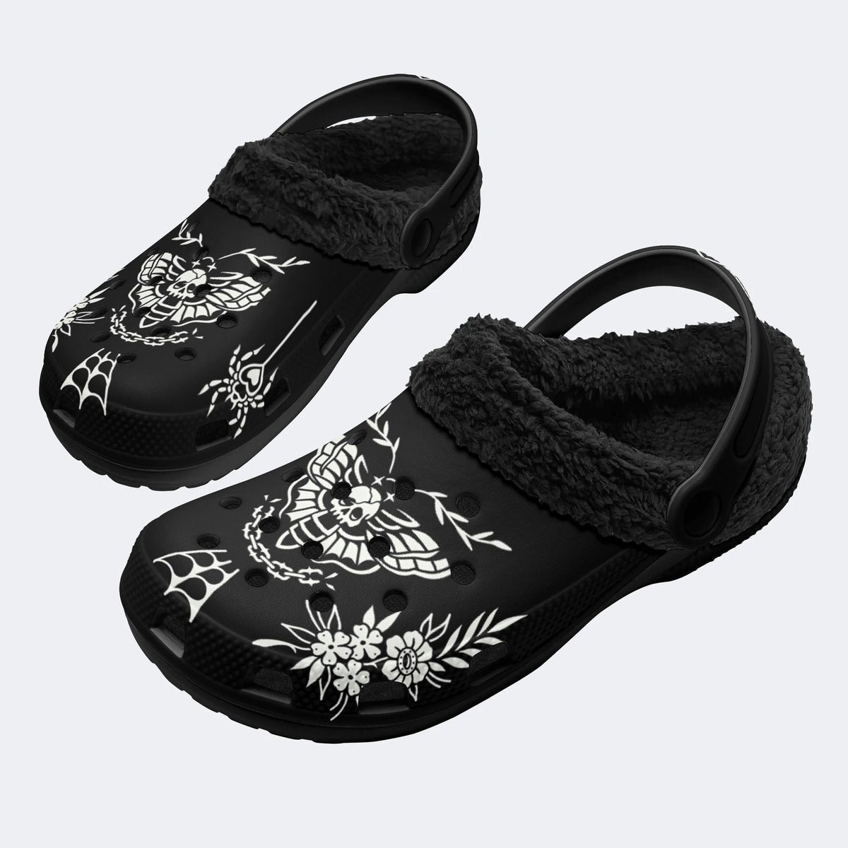 Death Moth Vintage Print - Fur Lined Slippers/Sandals