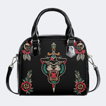 Retro Tiger Print - Leather Shoulder Handbag