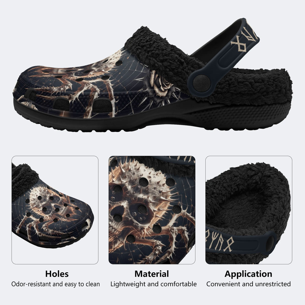 Gothic Rune Spider‑Fur Lined Slippers Sandals