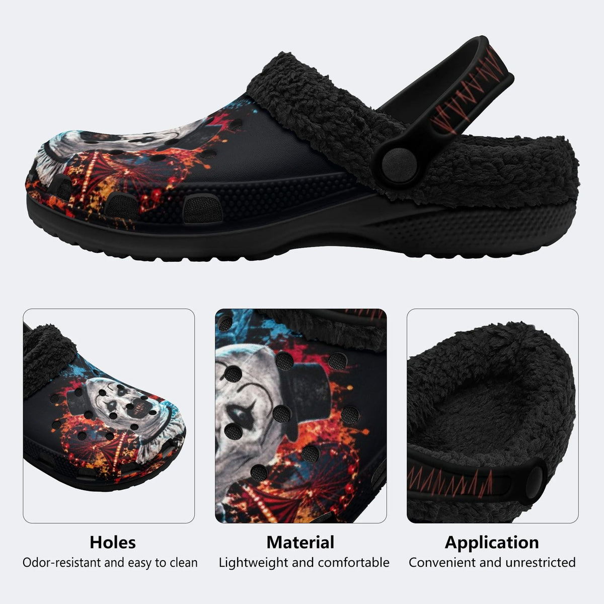 Horror Circus Clown - Fur Lined Slippers/Sandals