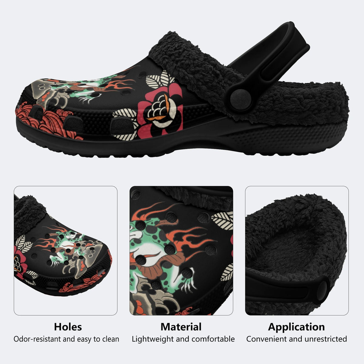 Japanese Samurai Frog Print - Fur Lined Slippers/Sandals