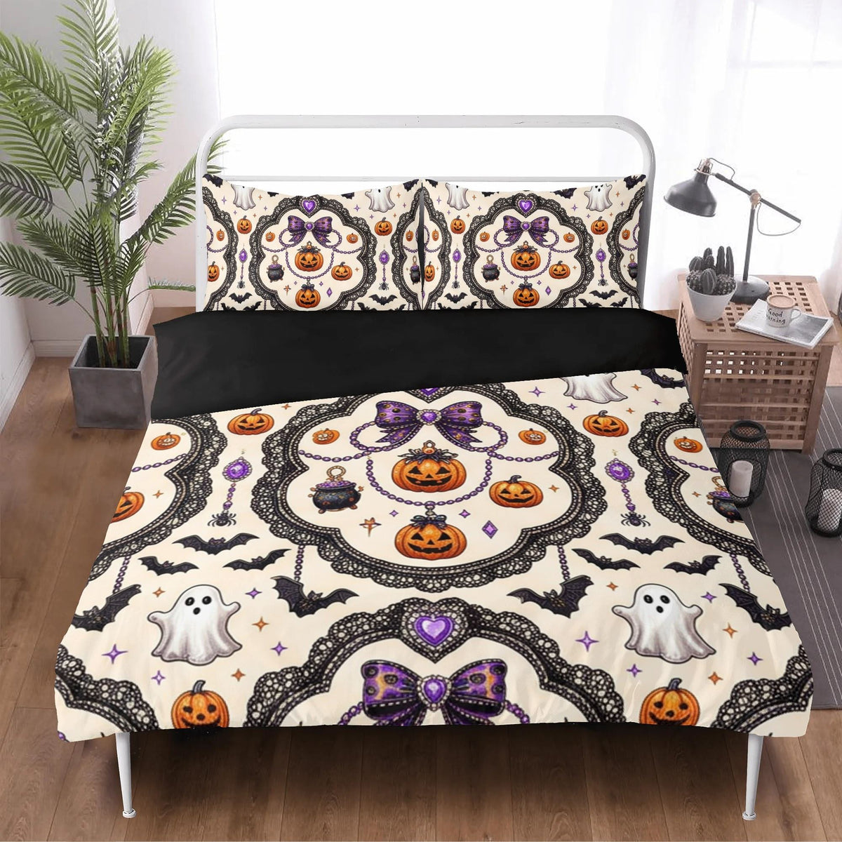 Gothic Halloween Pumpkin Print - Three Piece Bedding Set