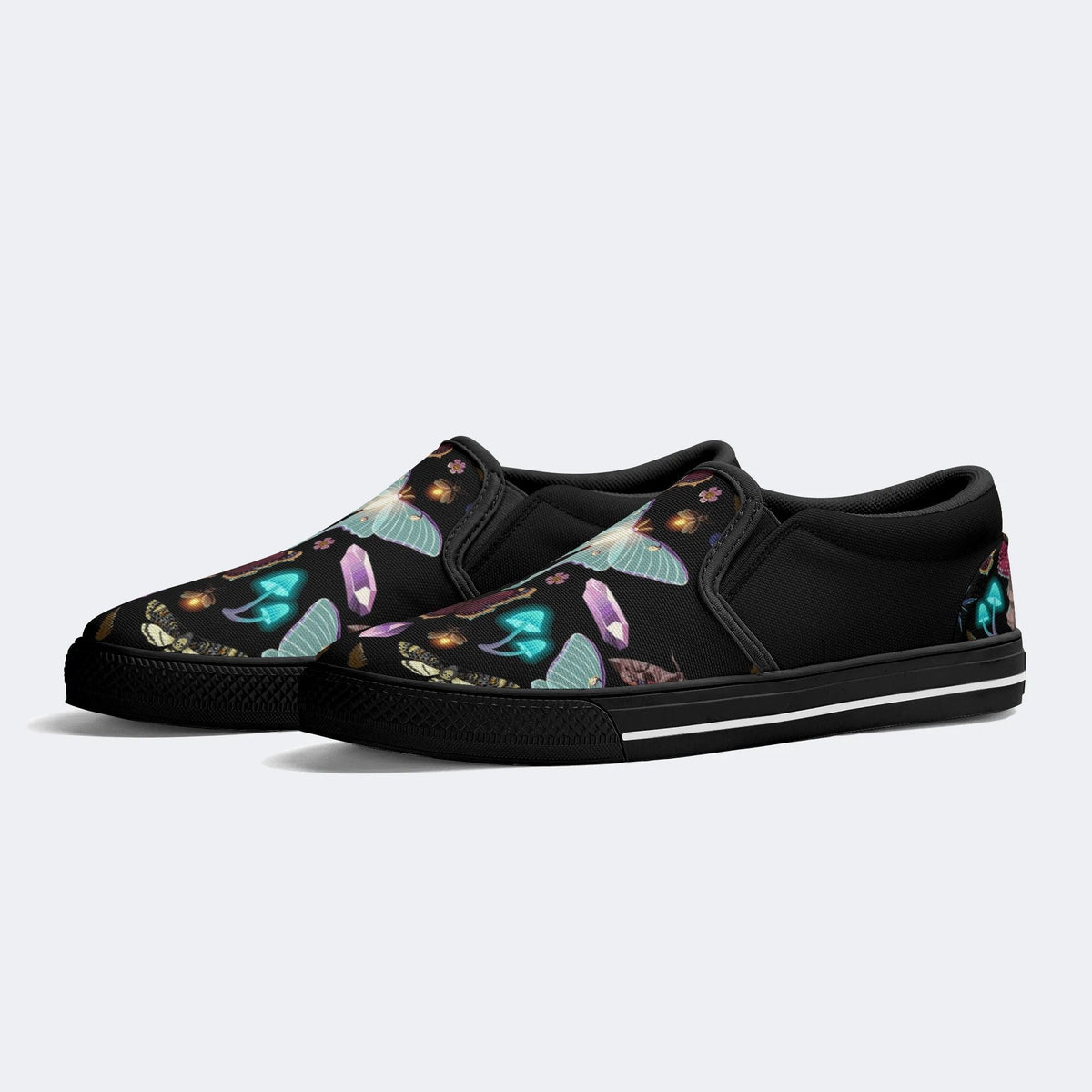 Fluorescent Moth And Botanical Print - Slip On Shoes