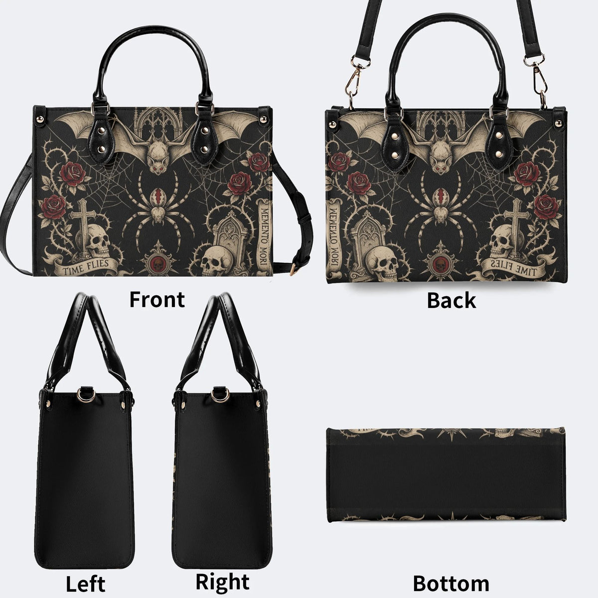 Bat Spider Skull Rose Print Handbag Factory Direct Sales