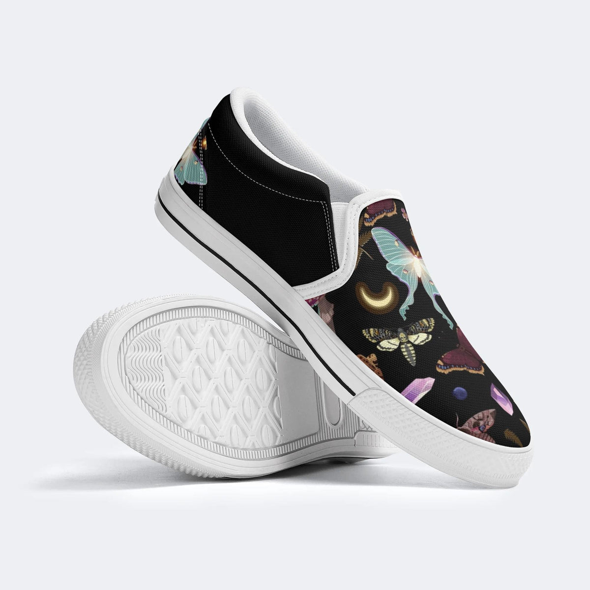 Fluorescent Moth And Botanical Print - Slip On Shoes