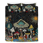 Retro Dark Mushroom Eyes Halloween Print - Three Piece Bedding Set