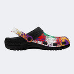 Multicolor Mosaic Abstract - Fur Lined Slippers/Sandals