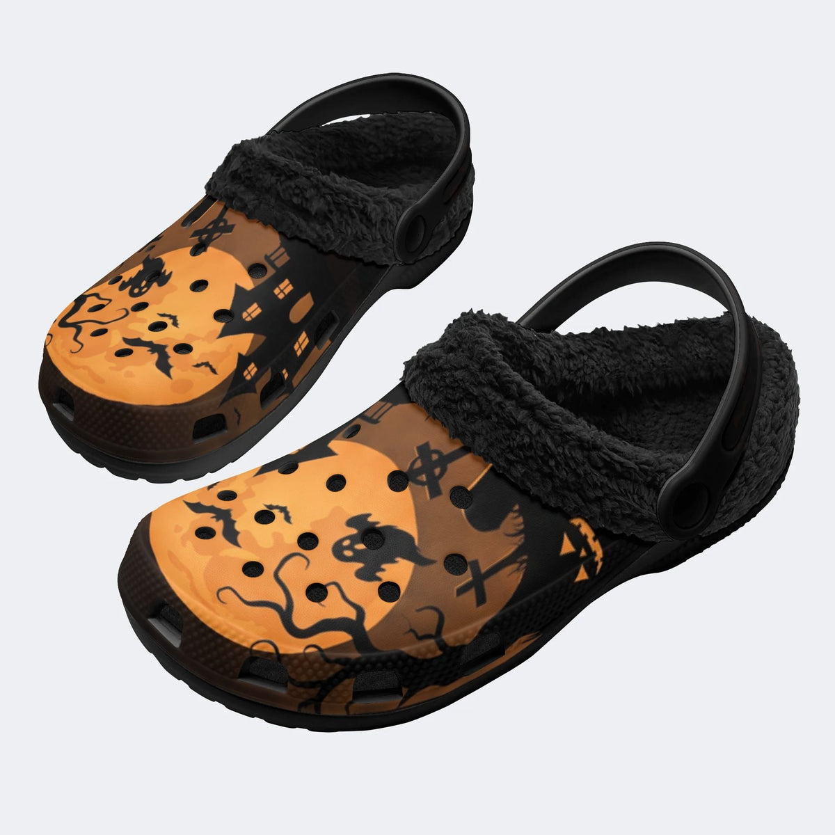 Gothic Spooky Halloween Moon - Fur Lined Slippers/Sandals