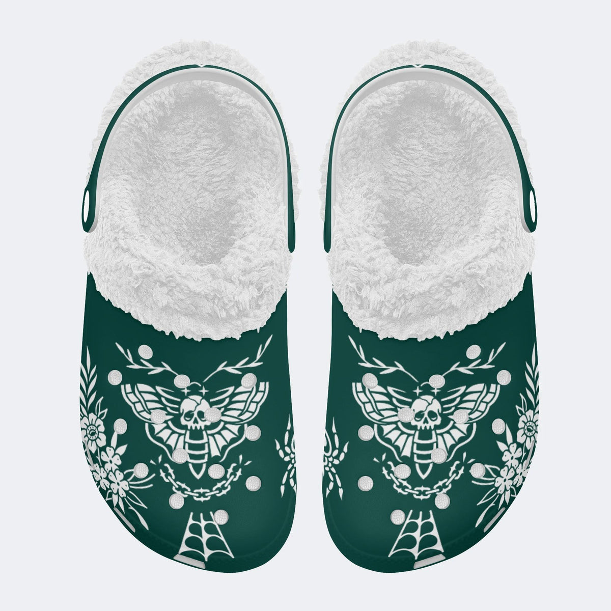 Death Moth Vintage Print - Fur Lined Slippers/Sandals