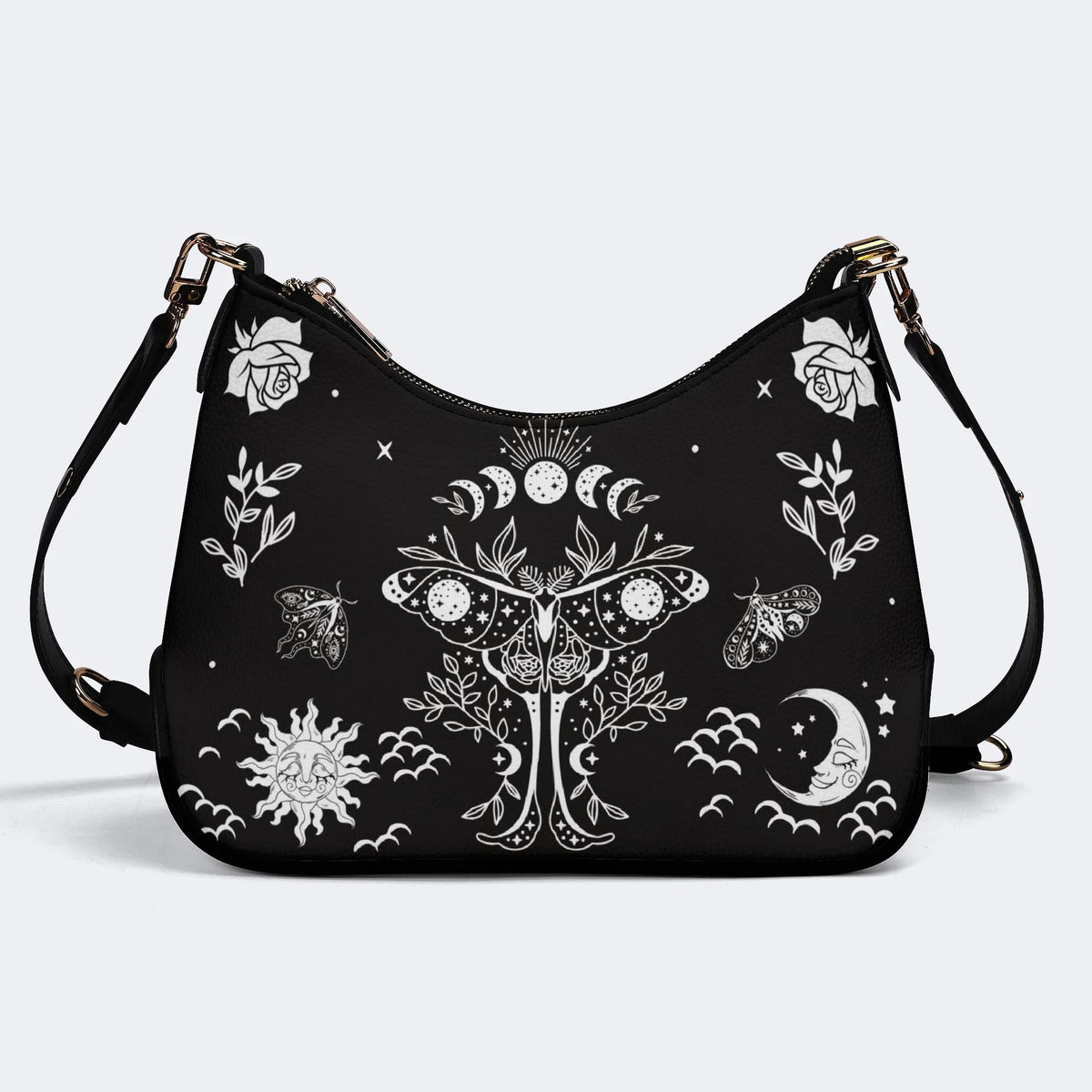 Sun Moon And Moth Print - Leather Crossbody Bag