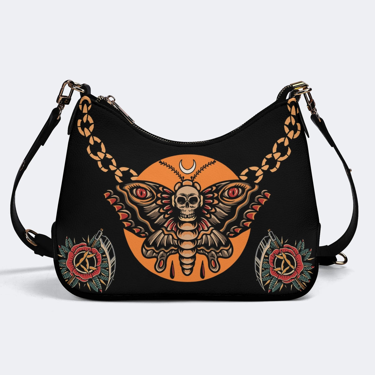 Old School Death Moth Vintage Print - Leather Crossbody Bag