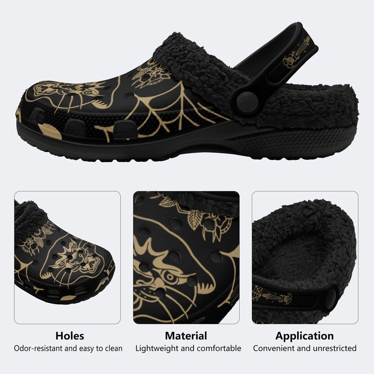 Gothic Panther Tattoo Art - Fur Lined Slippers/Sandals