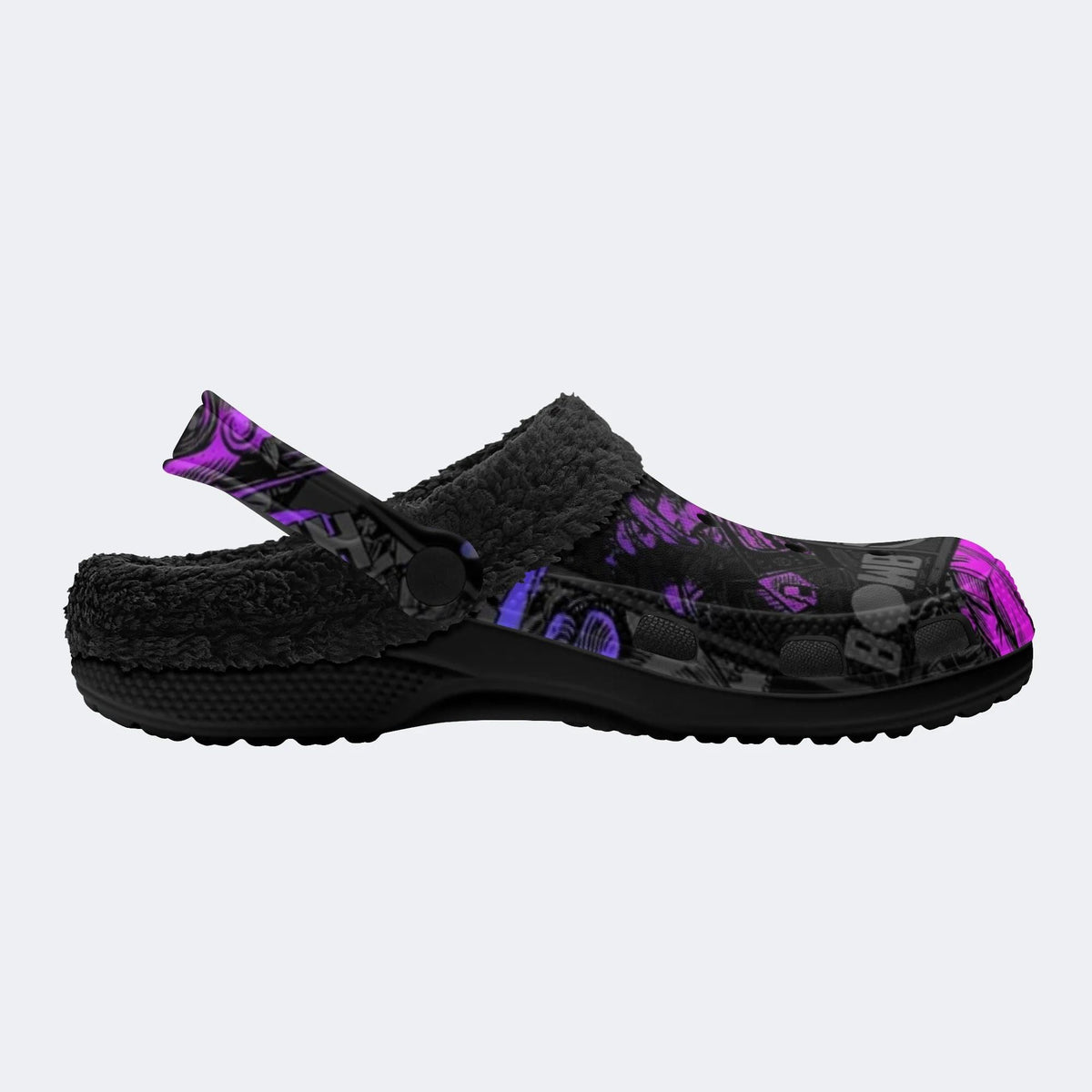 Pink Black Comic Collage - Fur Lined Slippers/Sandals