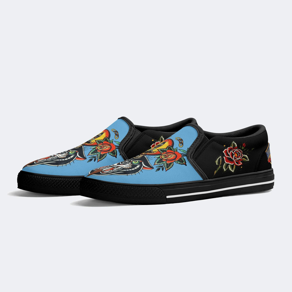 Black Panther And Sword Print - Slip On Shoes