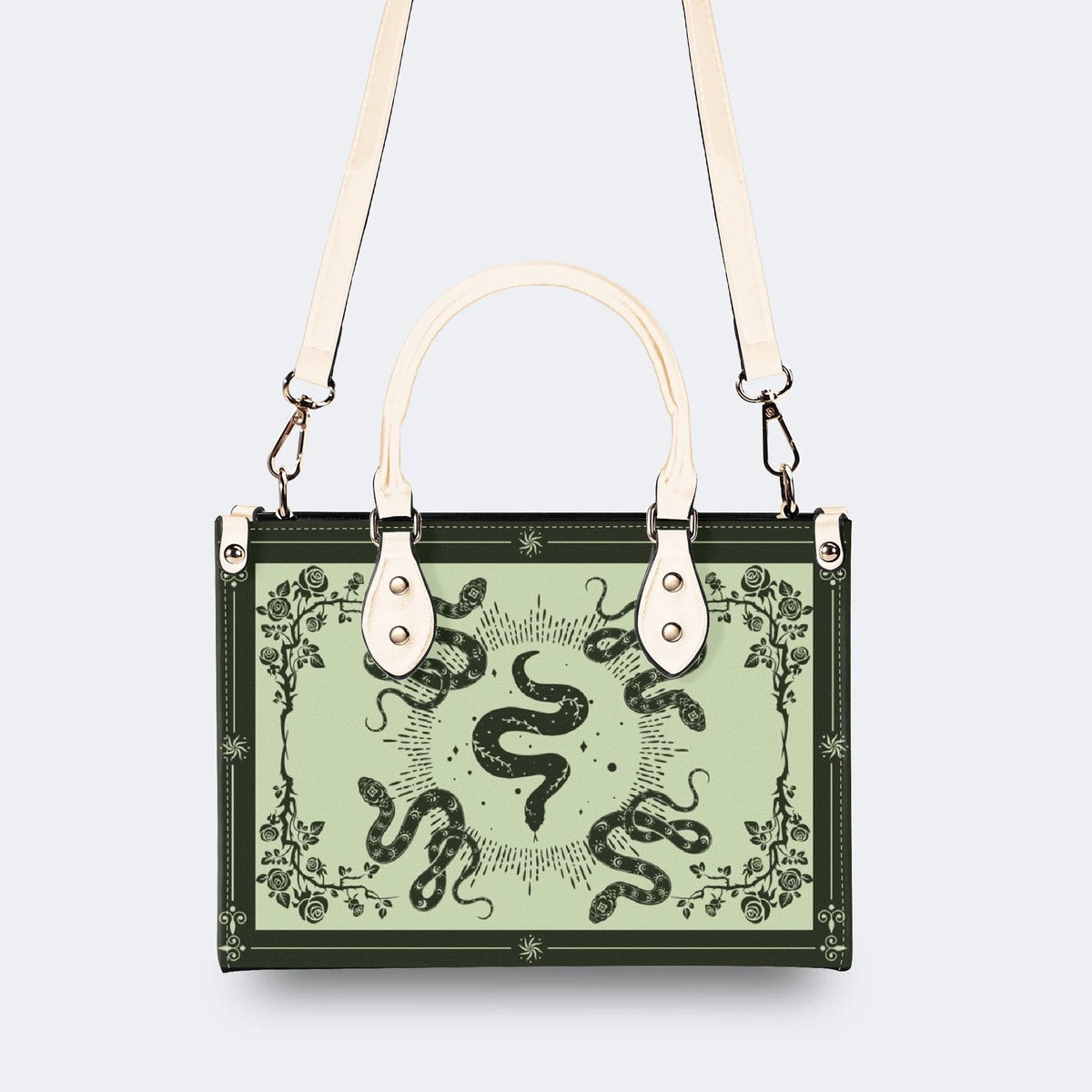 Inscribed Viper Print - Leather Handbag