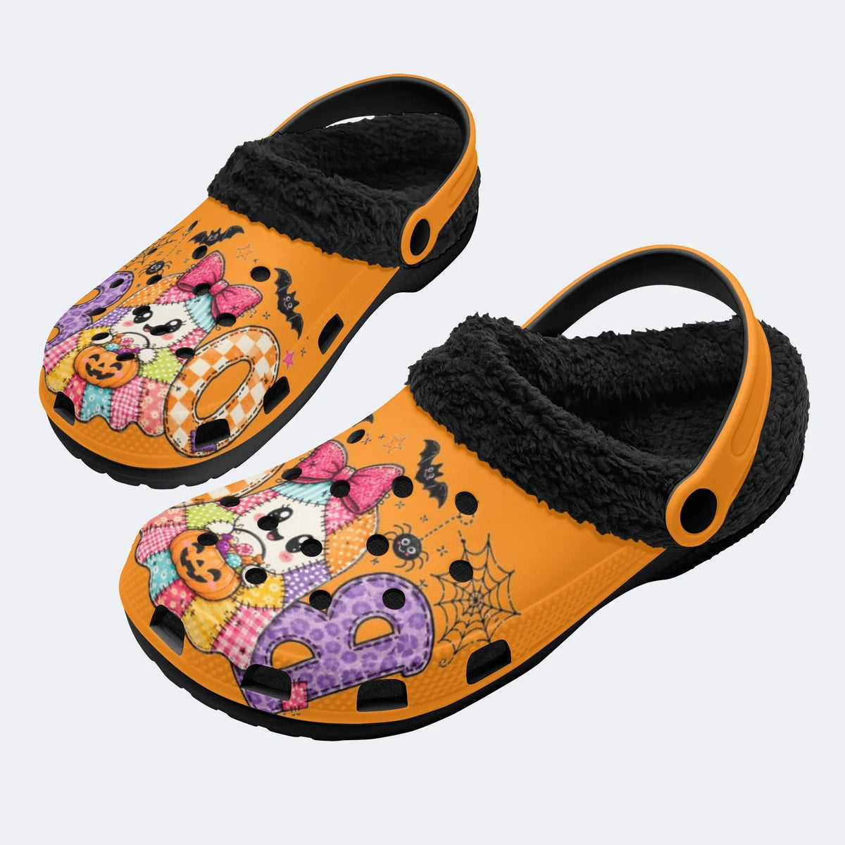 Halloween Ghost Pumpkin - Fur Lined Slippers/Sandals