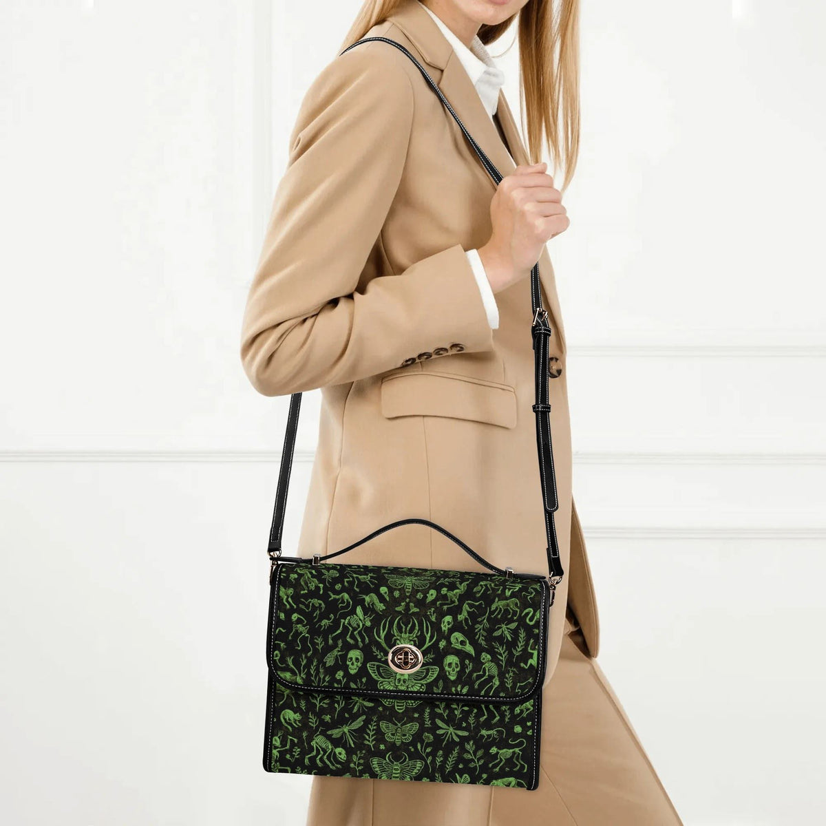 Death Moth And Animal Skeleton - Leather Satchel Bag