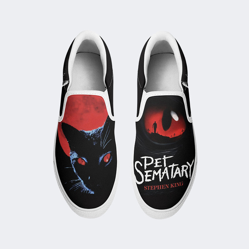 Unisex Retro PET SEMATARY Print - Slip On Shoes