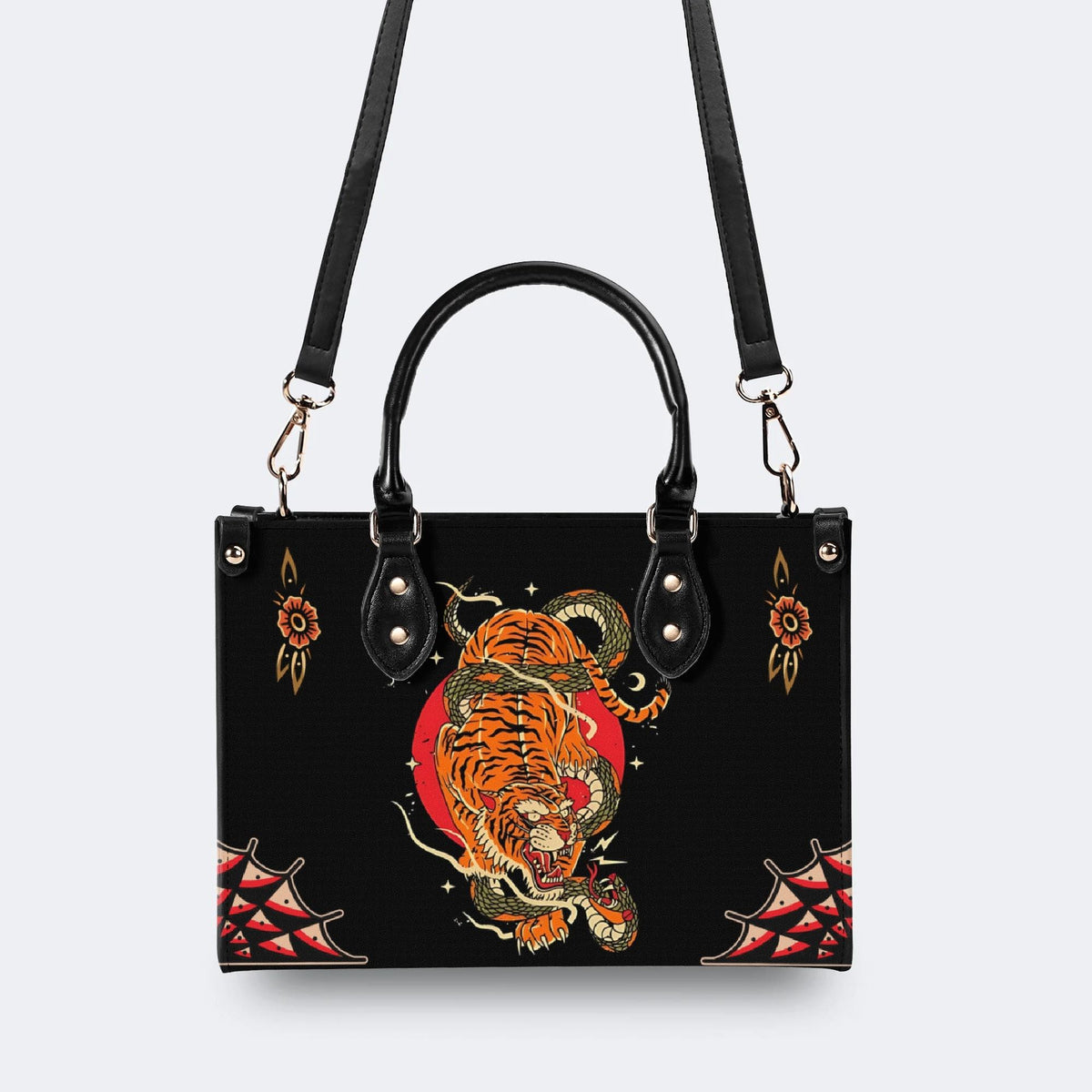 Tiger And Snake Print - Leather Handbag