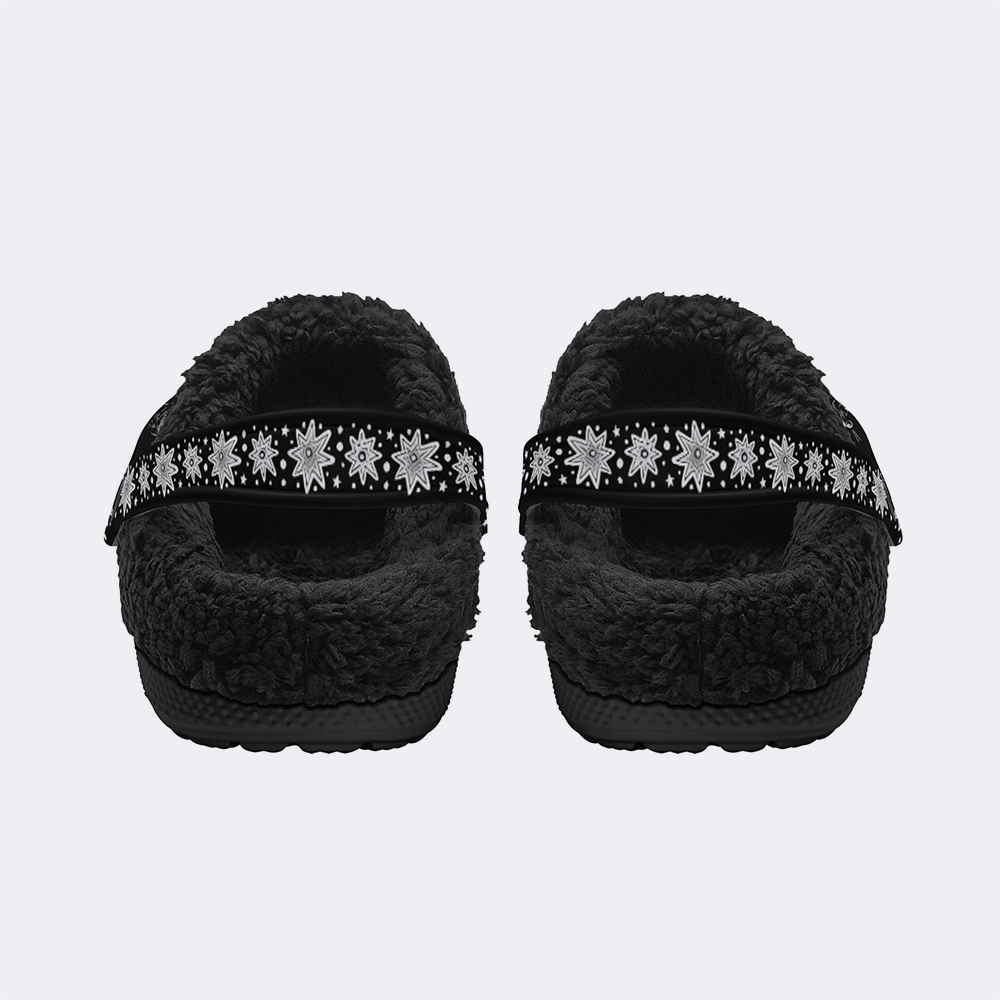 Skull Death Moth Print - Fur Lined Slippers/Sandals