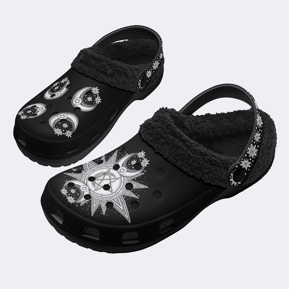 Pentagram Triple Moon - Fur Lined Slippers/Sandals