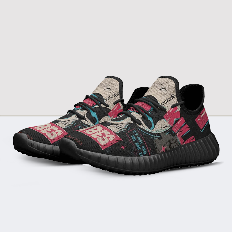 Skull&Letter Print Mesh Knit Sneakers