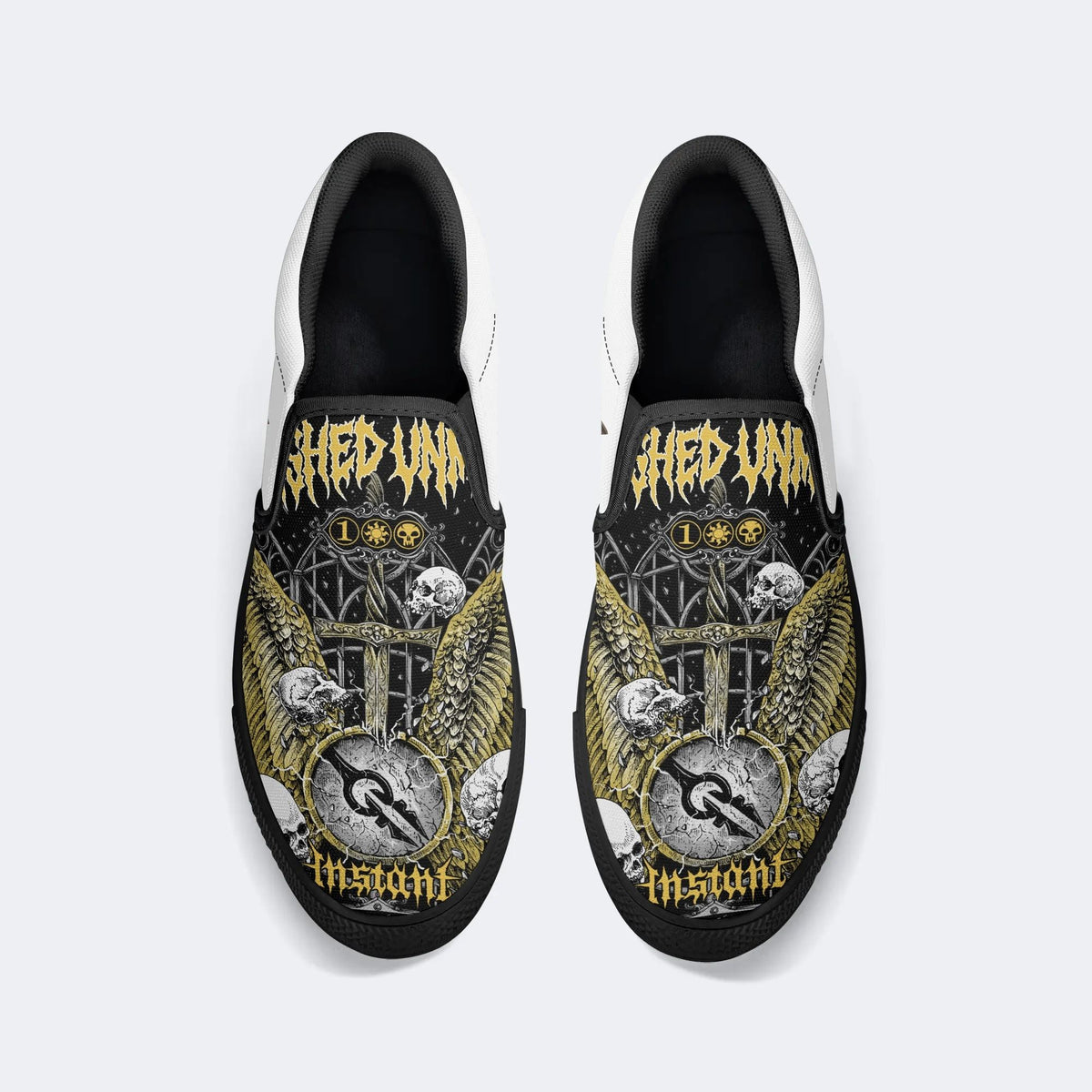 Unisex Wing&Skull&Cross Print - Slip On Shoes