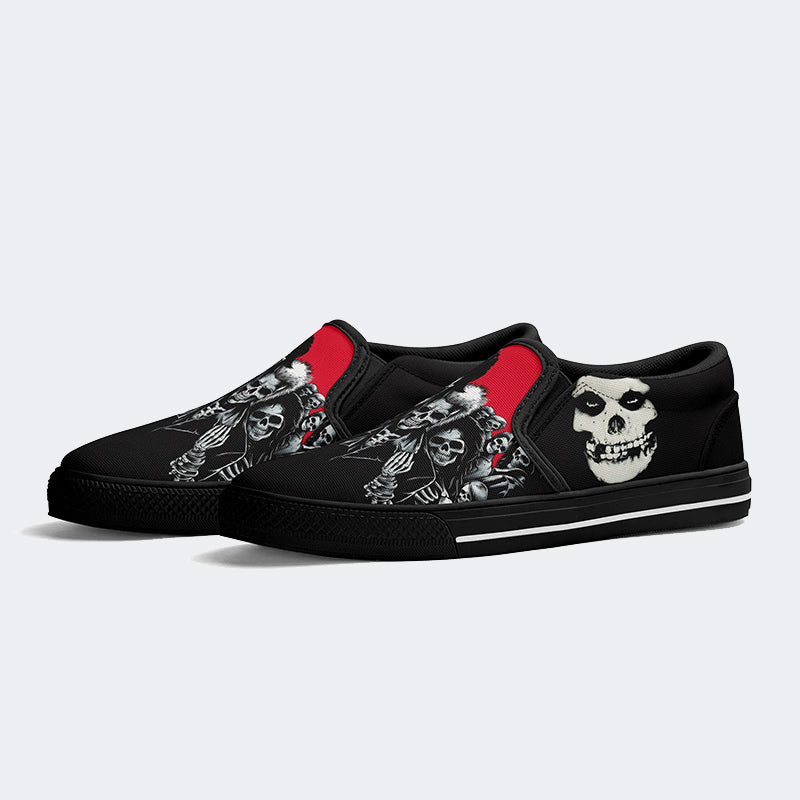 Unisex Retro Skull Print - Slip On Shoes